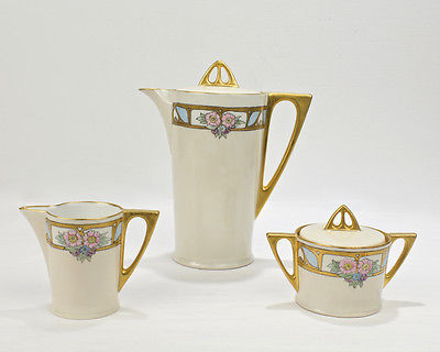 Antique Hutschenreuther Hand Painted Porcelain Chocolate Pot Set - Limoges - PC
