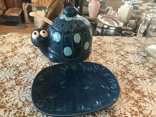 Vintage Ceramic Sea Turtle Soup Tureen w/ Ladel and Bread Plate Japan