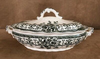 Antique Keeling & Co porcelain covered casserole dish Oxford green floral china