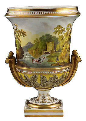Early 19thC Hand Painted Crown Derby Porcelain Pedestal Urn