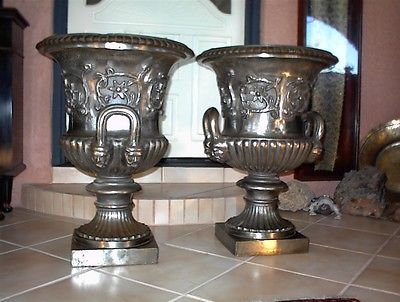 Italian 1860's Matching Pedestal  Steel Urns