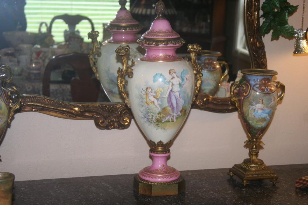 Antique French Serves Large Ornate Signed Porcelain Urn
