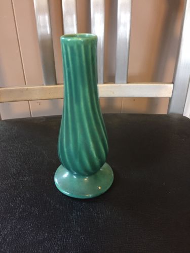 Small Ceramic Vase - Green - Fluted - Tapered - USED