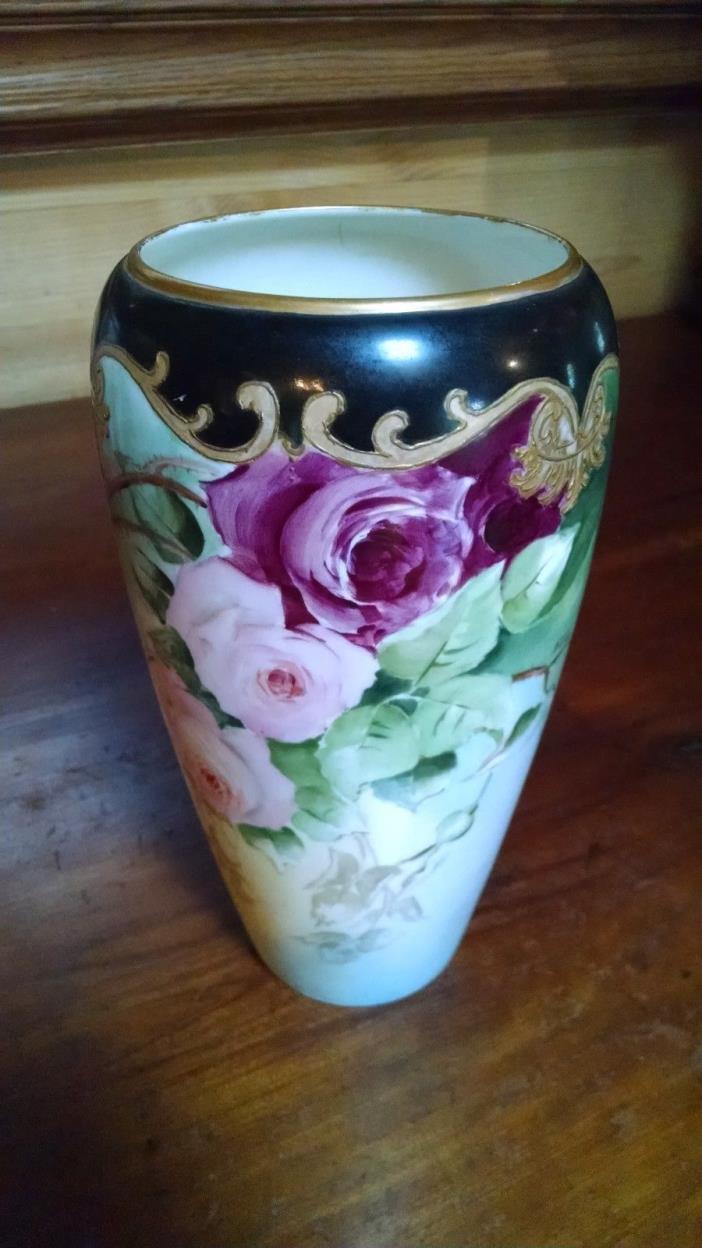 Antique Belleek Willets ROSES Vase Signed M. E. Green 8-1/2