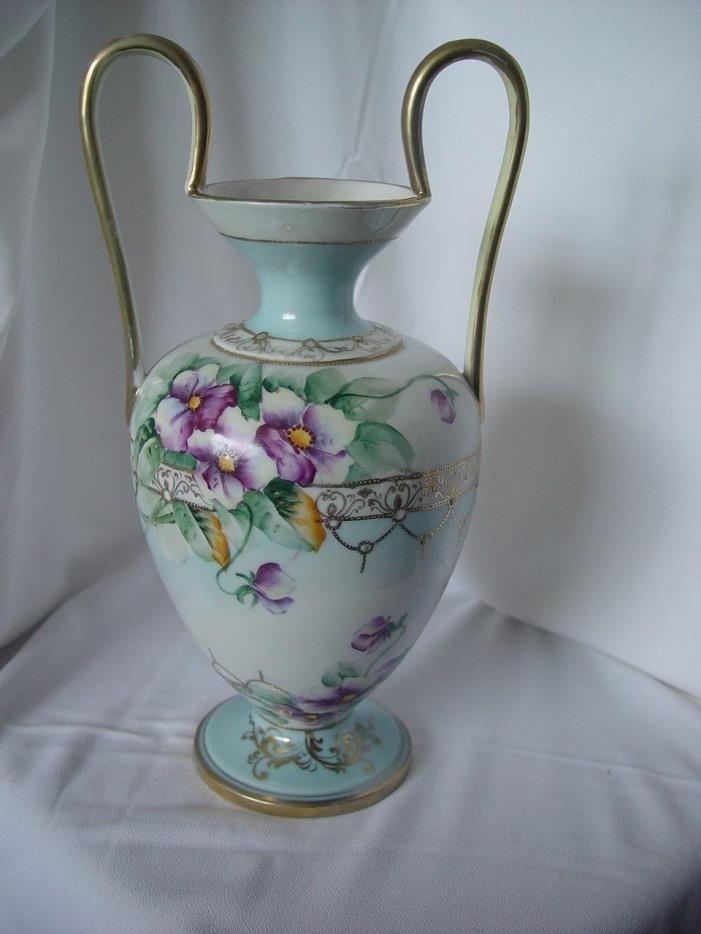 2 Antique Floral Vases, marked Japan Blue white Porcelain gold flower designs.