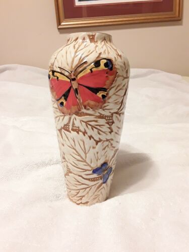 VINTAGE ANTIQUE THOMAS FORESTER PHOENIX WARE BUTTERFLY VASE 10