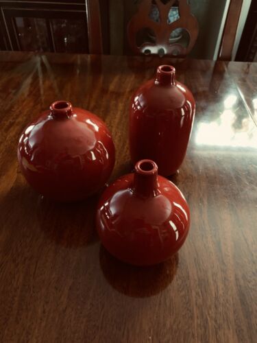 Trio of Red Ceramic Vases from Crate and Barrel -Very Good Pre-Owned Condition