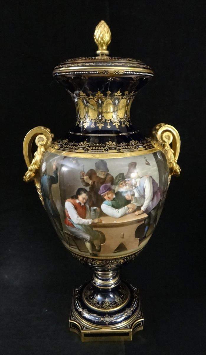 Ant. Royal Vienna Monumental vase, Royal Cobalt Blue - 23k trim. 25” t x 12