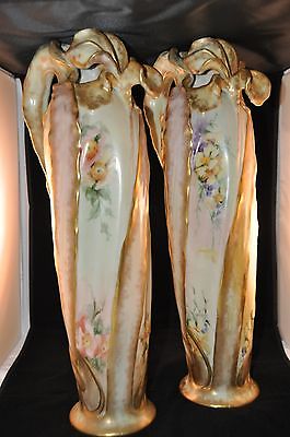 Beautiful Pair of Antique NAUTILUS PORCELAIN Floral Vases - PRICE REDUCED!