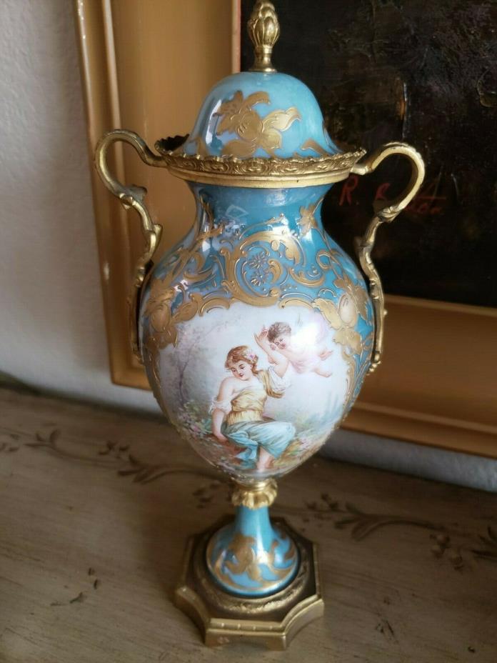 Antique French Sevres Porcelain Ormolu Mount Vase Signed