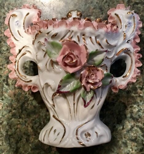 Vintage Capodimonte Style Bud Vase Holder w/ Pink Florals & Gold Accents