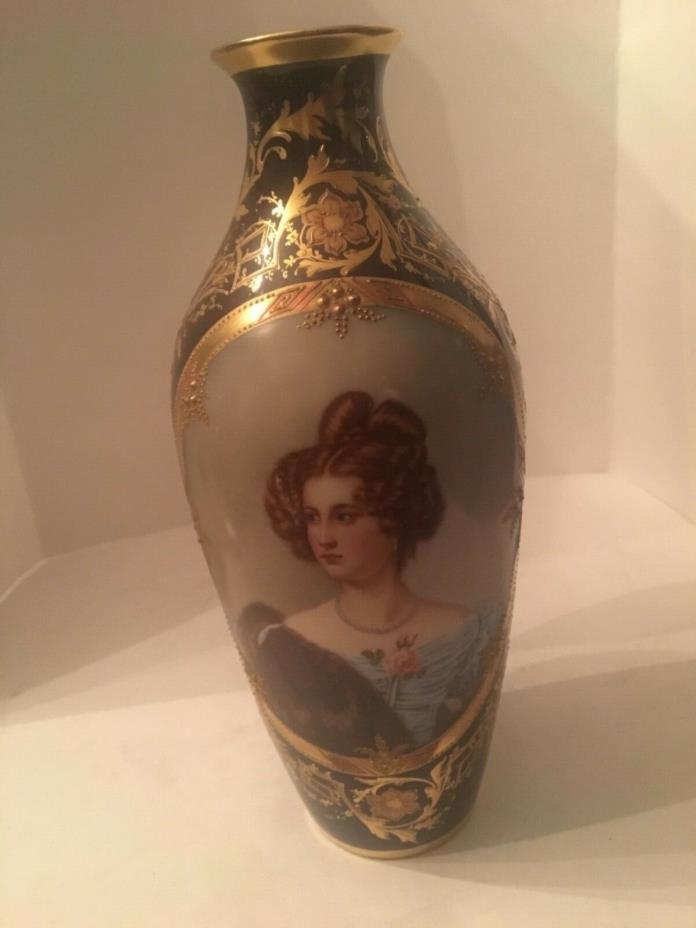 Antique Royal Vienna Handpainted Cobalt/Gold Portrait Vase 1870’s Excellent