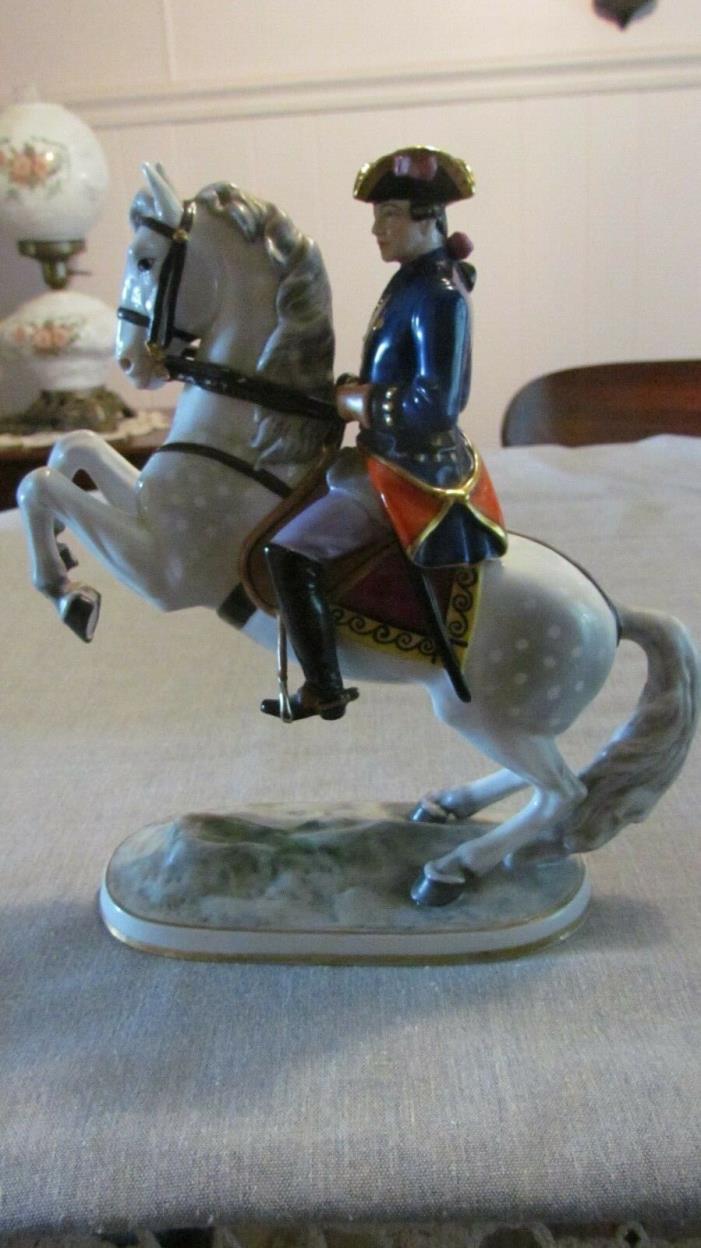 Dresden Art West Germany Handgelmt Figurine Soldier on Horse