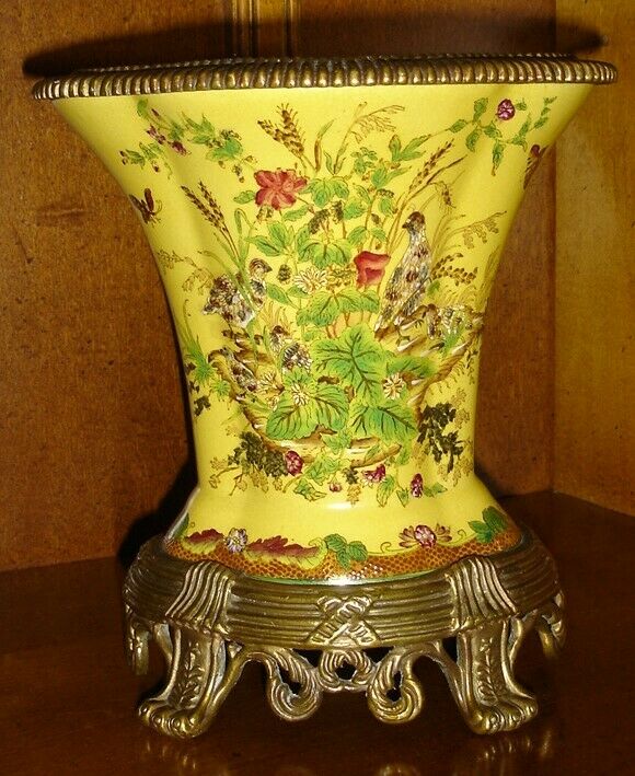 William Sung Hand Painted Porcelain Vase w/ Ormolu Brass Accents - Pre-Owned!