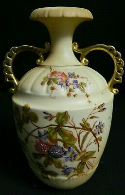 Antique RW Royal Rudolstadt Germany H Paint Double Handled Floral Porcelain Vase