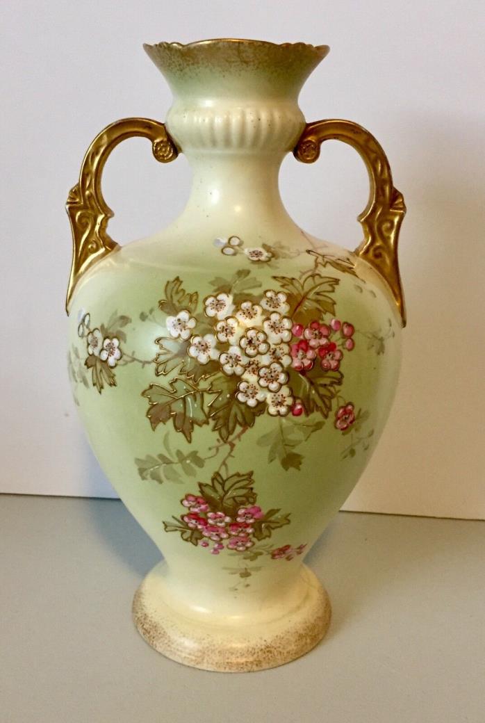 Antique Pointons Stoke On Trent Porcelain Gilt Floral Painted Vase