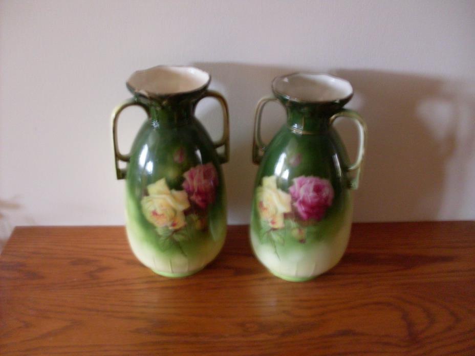 Antique Floral Vases Czecho-Slovakia