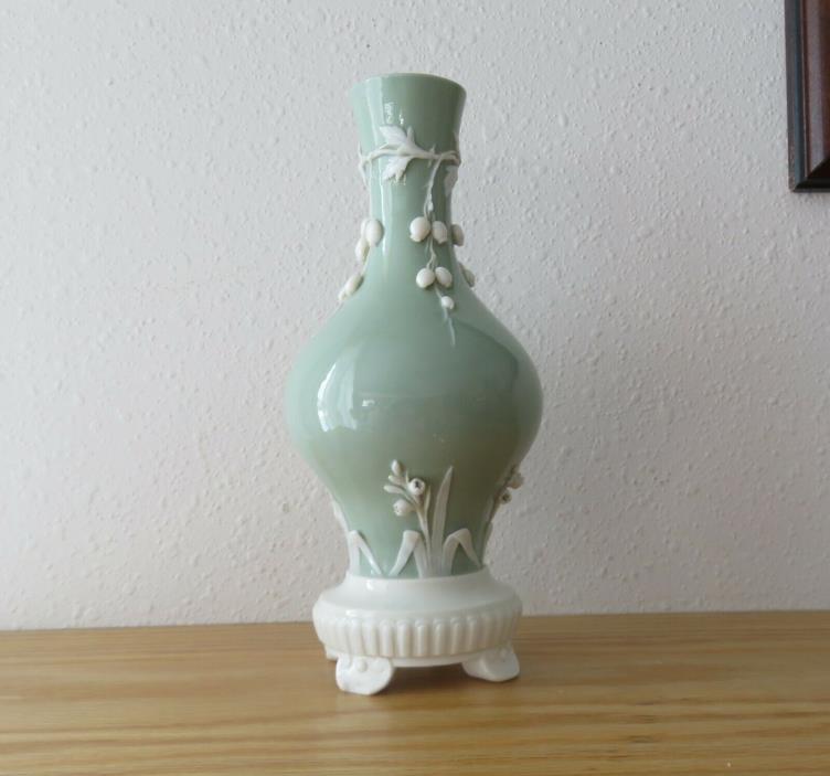 Antique Minton Impressed Mark Celadon Pate sur Pate 8 inch Vase