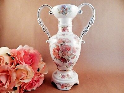 Alnis Vase White Porcelain Pink Floral Antique 1930s Urn Rare California Pottery
