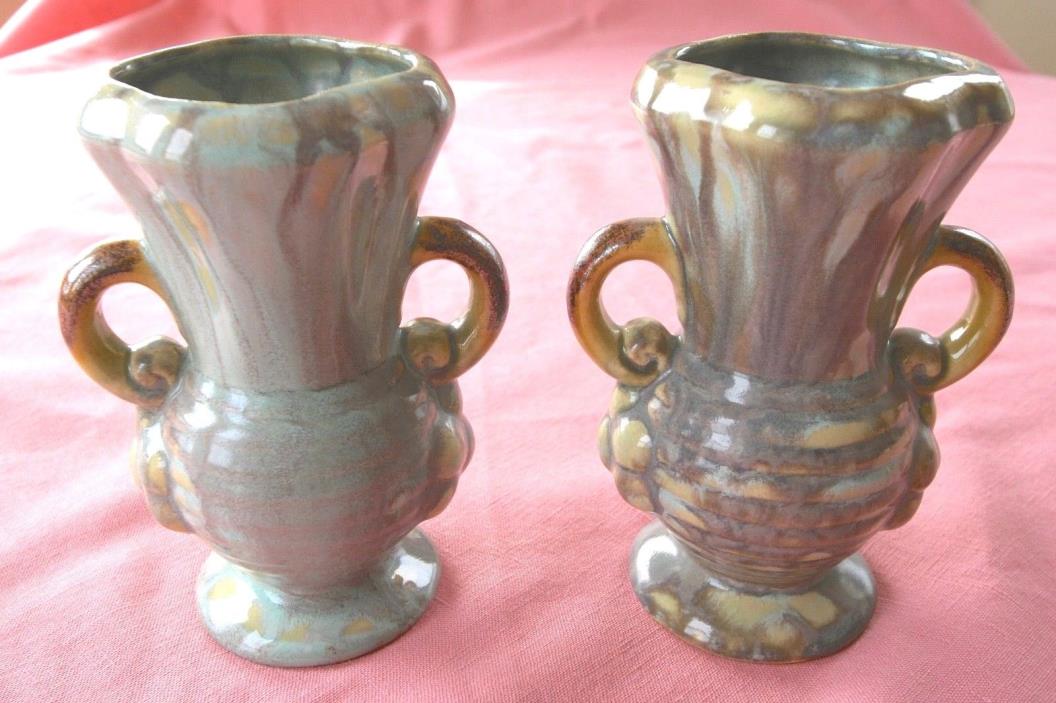 2 VINTAGE ANTIQUE GLAZED POTTERY VASES