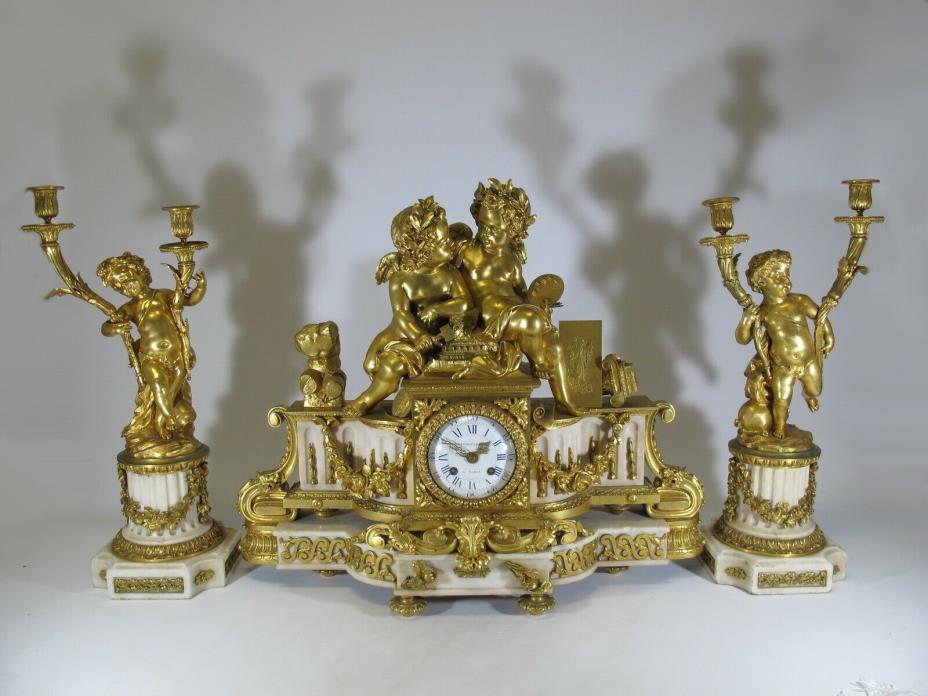 Monbro Fills Aine, Paris bronze & marble clock set # D9310