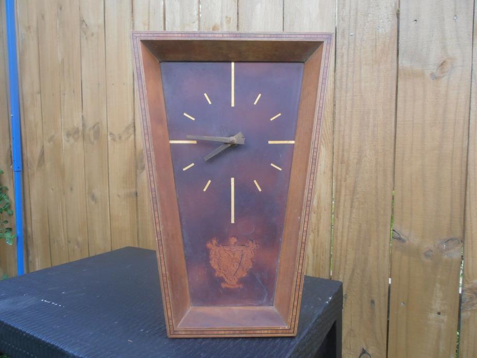 VINTAGE GERMAN WALL CLOCK  LEATHER AND WOOD