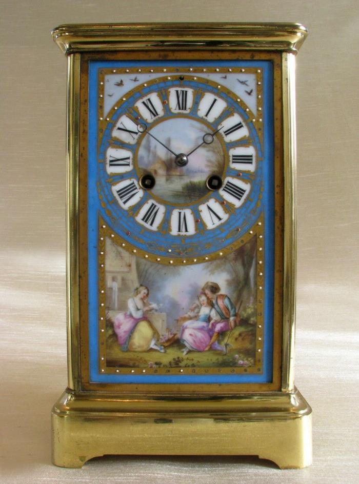 19thC Brass and Hand Painted Sevres Porcelain Carriage Clock