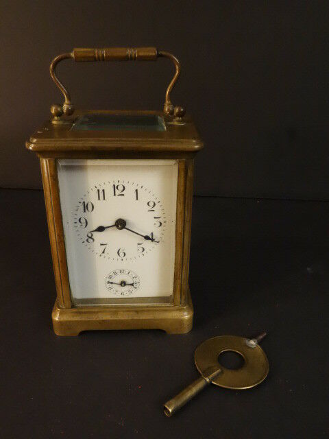 All Original Victorian French CARRIAGE CLOCK With Bell Brass And Beveled Glass