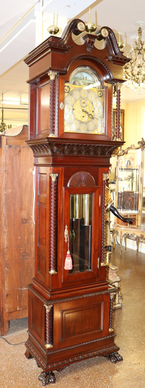 Restored Walter Durfee Model 18 Mahogany 9 Tube Grandfather Tall Case Clock MINT
