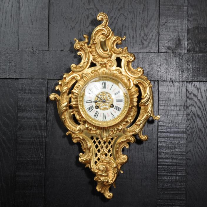 ANTIQUE FRENCH GILT BRONZE ROCOCO CARTEL WALL CLOCK - JAPY FRERES C1880