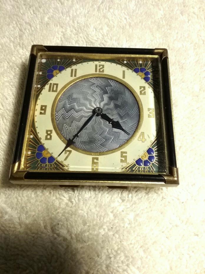 Early Beautiful French Art Deco Blue Guilloche Enameled Travel Clock