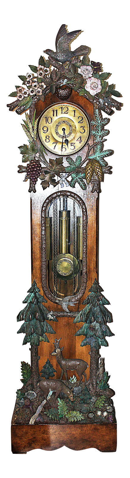 Black Forest 19th c. Carved Tall-Case Grandfather Clock