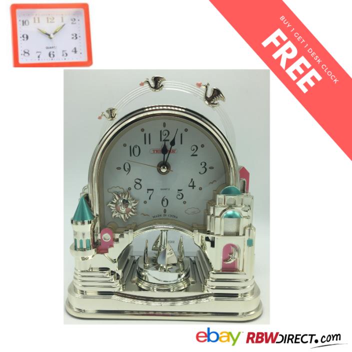 Tell Time Castle Desk Clock W/ Pendulum - 9'' LX 4'' W X 8