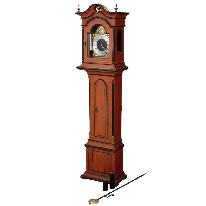 Antique Small Scale Swedish Painted Pine Longcase Clock 18th century