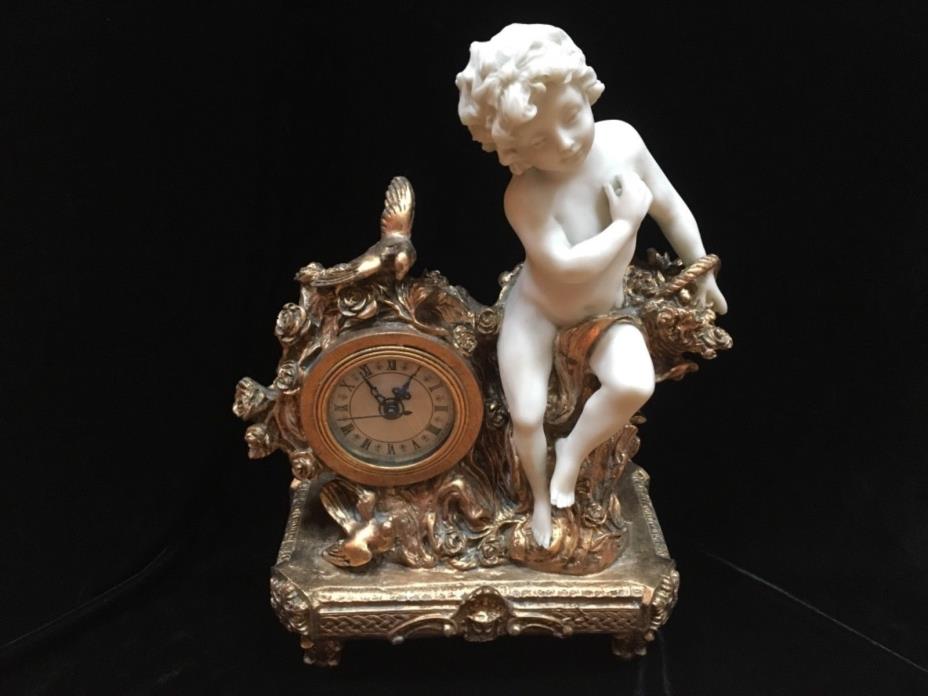 French Inspired Ornate Resin Putti Statuette Decorative Shelf Clock