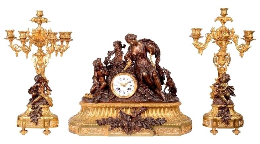 GORGEOUS LARGE FRENCH LOUIS XVI STYLE CLOCK SET, 19TH CENTURY