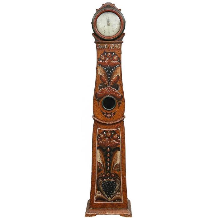 Antique Swedish Allmoge Painted Pine Mora Longcase Clock 18th century