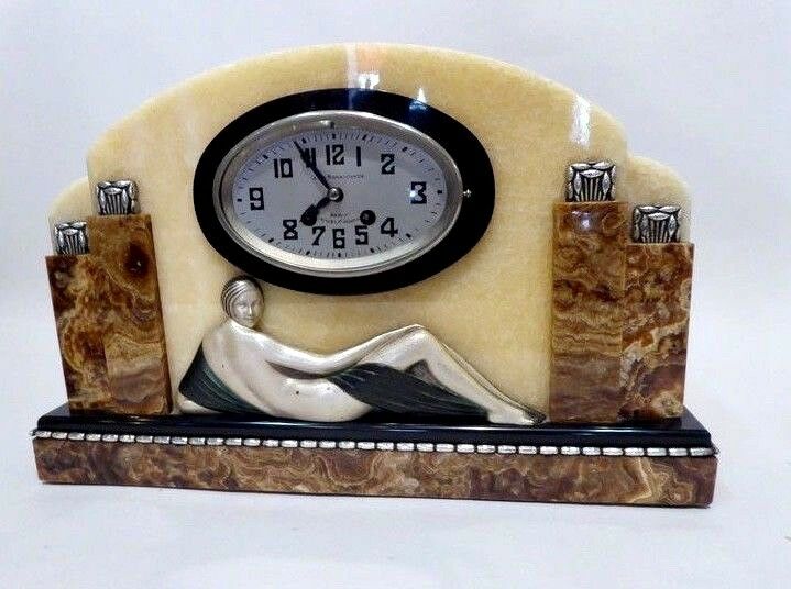 Art Deco Clock  Alabaster And Marble 1930s