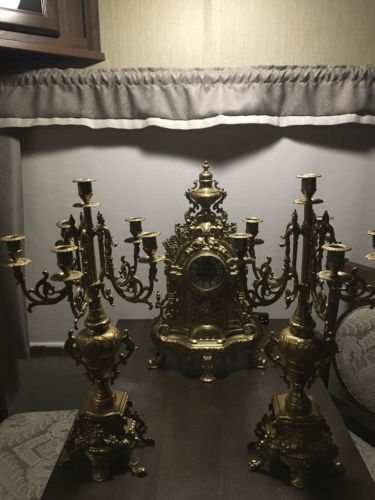 Very large Italian Imperial - Brass mantle clock W/ Candelabras Parts/repair