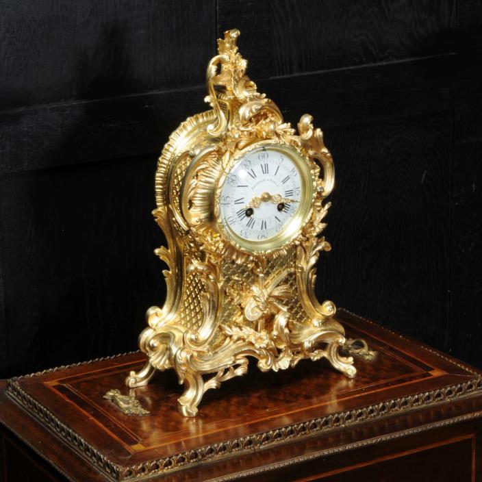 Antique French Gilt Bronze Rococo Clock by Vincenti C1880