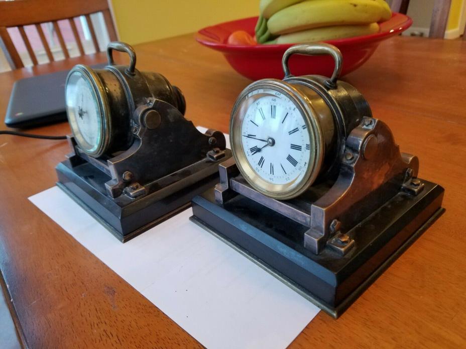 French Industrial Mortar Cannon Clock Barometer set Bronze Gilt Novelty Guilmet