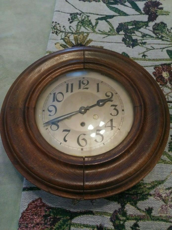 Antique round face Oak Wall Clock. Octagon case. Marked 1942