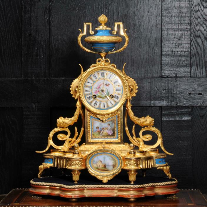 Japy Freres Ormolu and Sevres Porcelain Antique French Clock Superb Dog C1890