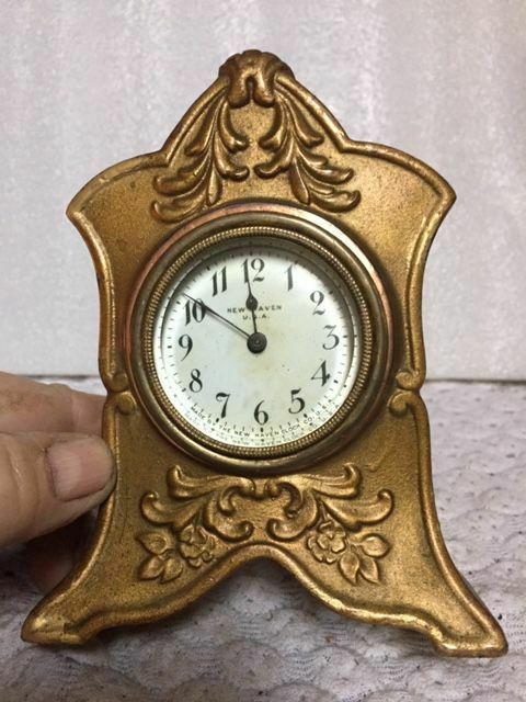 Antique Cast Brass Gilt  Shelf Clock New Haven Clock Co - Works - # C 55