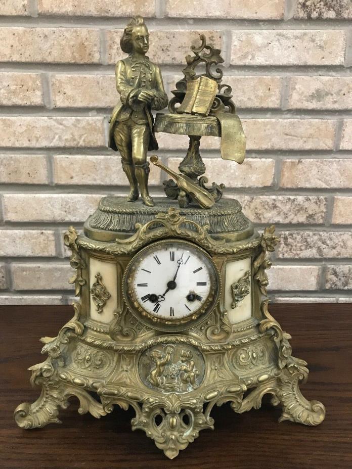 Antique ART NOUVEAU French Vincent Statue Bronze Clock Richard Coeur De Lion