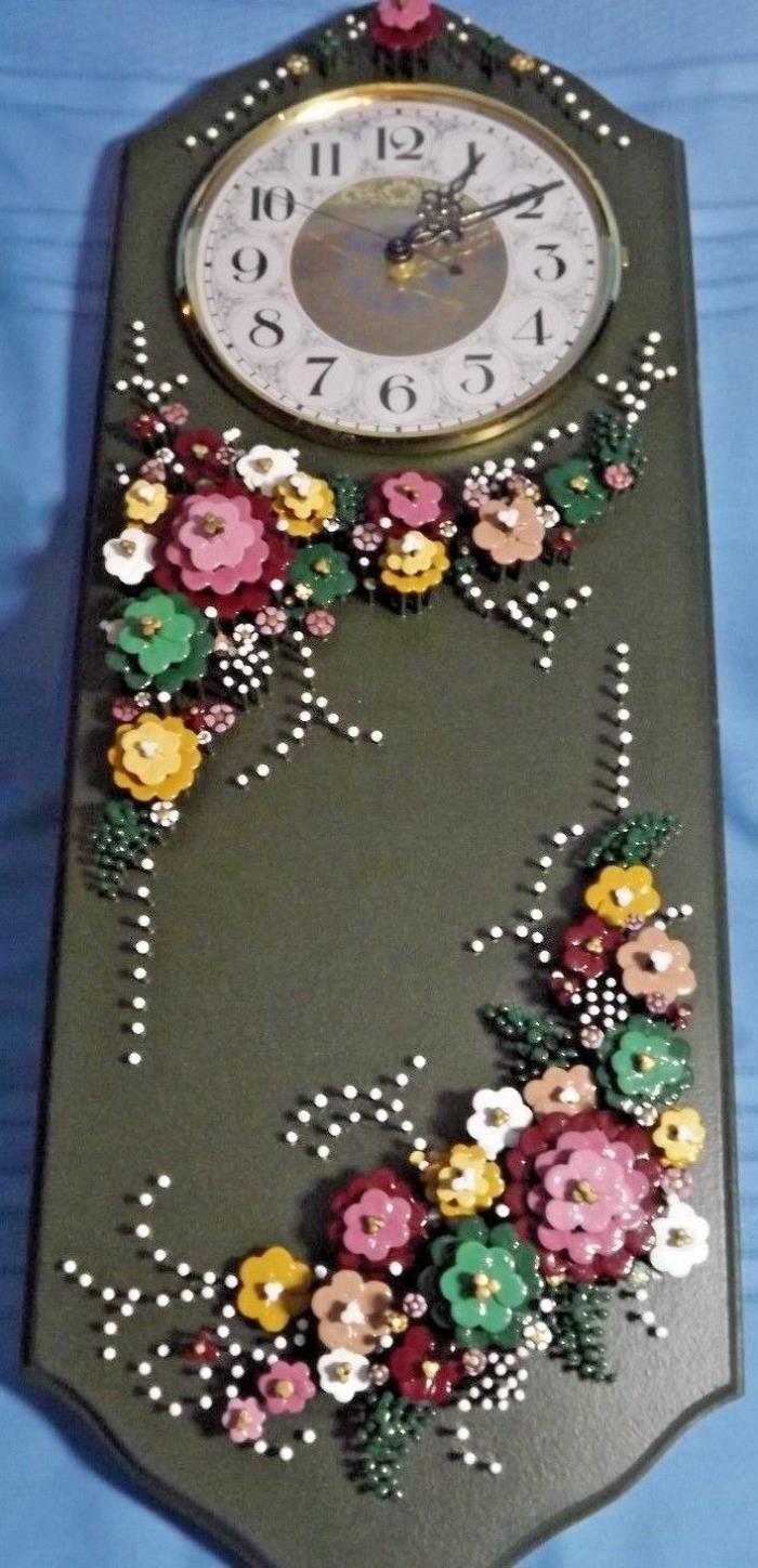 Wall Clock Nail Flower Art Nails in Bloom Pol O Craft Large Vintage 1975