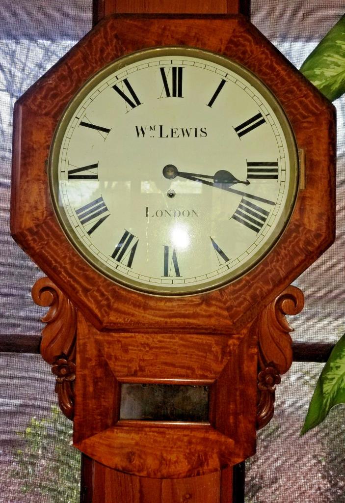 Cross Cut Mahogany Fusee  Fuzee Clock  WM Lewis London - Cleaned working