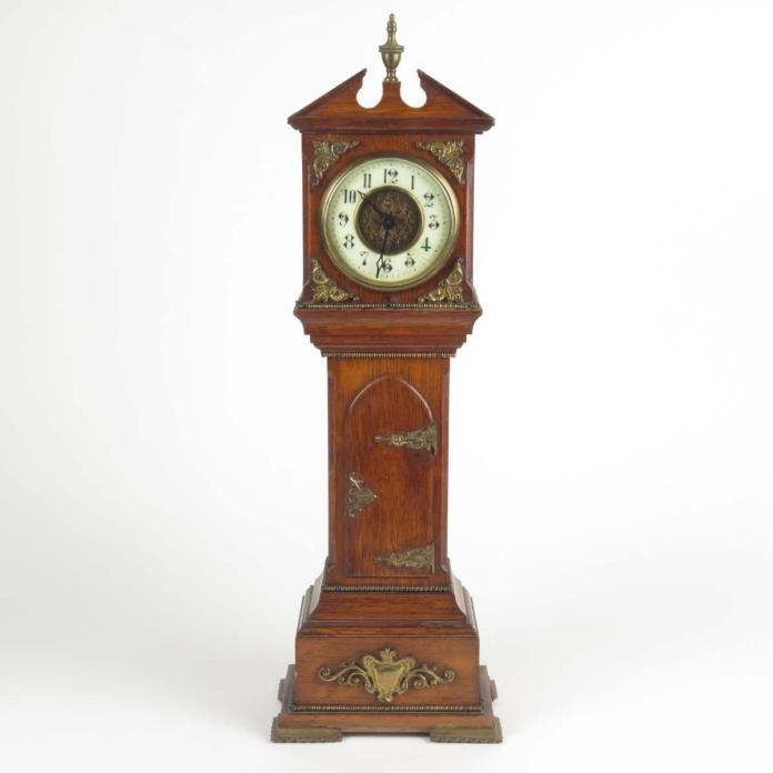 Antique miniature grandfather clock oak case