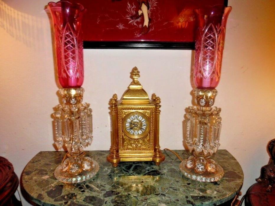 Antique French Mantel Clock and two French Chandeliers