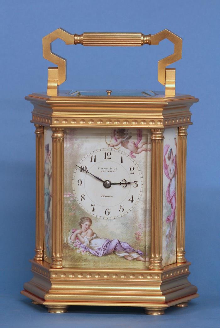 c.1900 French Enamel Paneled Carriage Clock.